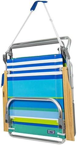 RIO beach Classic 5-Position Lay-Flat Folding Beach Chair, 30.8" x 24.75" x 29.5", Cool Blue Stripes, Pink/White/Beige/Black, 1 Count (Pack of 1)