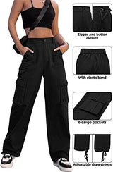 ZMPSIISA Women High Waisted Cargo Pants Wide Leg Casual Pants 6 Pockets Combat Military Trousers