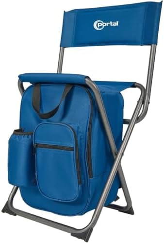 PORTAL Backpack Cooler Chair Fishing Chairs with Backrest Folding Camping Stool Compact for Outdoors Hiking Hunting Travel, Supports 225 lbs