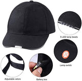 2 Pieces Baseball Cap with Light Hands Free LED Baseball Cap 5 LED Battery Powered Headlamp Hat Flashlight Hat for Fishing Jogging Camping Hand Work