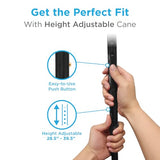 NOVA Sugarcane, Walking Cane with All Terrain Rubber Quad Tip Base and Carrying Strap, Black Design
