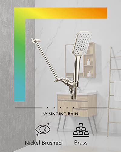 11 Inch Adjustable Shower Head Extension Arm With Locking Set Screw, Singing Rain Brass Nickel Brushed Angle Height Adjustable, Easy To Install, G1/2 Universal Connector Compatible (Nickel Brushed)