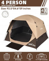 4 Person Blackout Camping Tent, Easy Setup Waterproof Family Dome Tent for Camping with Rainfly, Portable Double Layer Large Family Tent for Outdoor Camping&Hiking