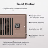Quiet Register Booster Fan Fits 4" x 12" Register Holes, 10-Speed Smart Heating Cooling AC Vent Fan with Remote Control and Thermostat Control - Bronze