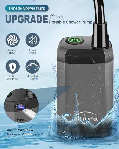 AUTOPkio Portable Camping Shower, 6000mAh Rechargeable Camp Shower Pump with USB Cable & Electric Outdoor Shower Head Sprayer for Camping, Hiking, Pet Bathing, Washing
