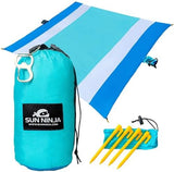 SUN NINJA Sand-Free Beach Blanket - 10ft X 9ft Lightweight Outdoor Blanket with Storage, Bottle Opener, Carabiner, Shoulder Strap, Corner Sand Pockets & 4 Stakes