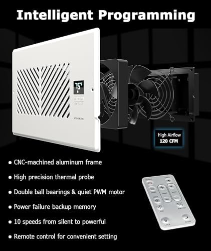 AirBlaze Z6, Register Booster Fan Fits 6”x10” Register Holes, Smart Vent Booster Fan with Thermostat Control & Remote Control, 10-Speed Control Heating Cooling AC Vent Fan (White)