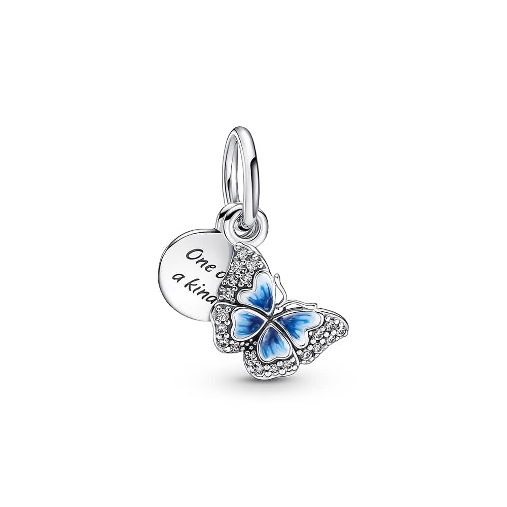 PANDORA Blue Butterfly & Quote Double Dangle Charm Bracelet Charm Moments Bracelets - Stunning Women's Jewelry - Made with Sterling Silver, Cubic Zirconia & Enamel, No Gift Box