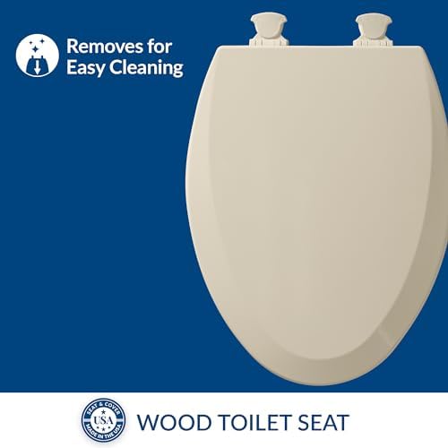 Bemis 1500EC 146 Almond Elongated Molded Wood Toilet Seat with Easy-Clean & Change Hinge