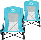 Oileus Folding Portable Beach Chair, High-Back Low-Seat Lightweight Chair for Beach Tents, Shelters, and Camping, Full Mesh Backrest | Cup Holder | Storage Bag | Carrying Bag | 2 Armrests