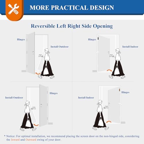 MAGZO Magnetic Screen Door White 32'' x 80'', Reversible Left Right Side Opening, Upgraded Polyester Scratch-Proof, Mesh Net for Sliding Glass/Single/Patio/French Doors with Adhesive-Hook&Loop to Hang