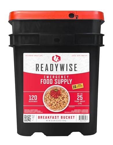 READYWISE - Breakfast Bucket, 120 Servings, Emergency, MRE Meal, Food Supply, Premade, Freeze Dried Survival Food for Hiking, Adventure & Camping Essentials, Individually Packaged, 25 Year Shelf Life