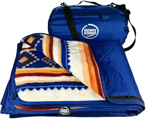 DOWN UNDER OUTDOORS Large Waterproof Windproof Extra Thick 350 GSM Quilted Fleece, or Sherpa Stadium Blanket
