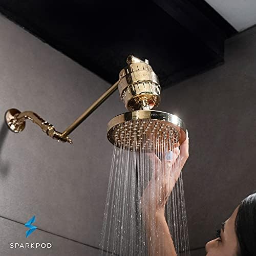 SparkPod Shower Head - High Pressure Rain - Premium Quality Luxury Design - 1-Min Install - Easy Clean Adjustable Replacement for Your Bathroom Shower Heads (Egyptian Gold, 6 Inch Round)