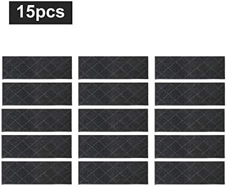 COSY HOMEER Edging Stair Treads Non-Slip Carpet Mat 28inX9in Indoor Stair Runners for Wooden Steps, Edging Stair Rugs for Kids and Dogs, 100% Polyester TPE Backing (15pc, Black)