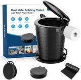 Portable Toilet for Adults, Retractable Porta Potty for Camping with Toilet Paper Holder and Lid, Foldable Toilet Adjustable Height for Camping, Hiking, Fishing, RV Travel, Road Trips