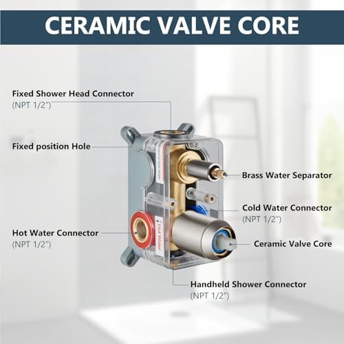 Aolemi Shower Faucet Set Rain Shower System with Handheld Spray Bathroom Shower Combo Rough-in Valve and Shower Trim Kit Included Brushed Nickel 8 Inch Wall Mount Shower Head