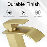Hoimpro Brushed Gold Waterfall Spout Single Hole Bathroom Faucet, Stainless Steel Single Lever Bathroom Vanity Sink Faucet with Drain, cUPC Hose and Deck Plate
