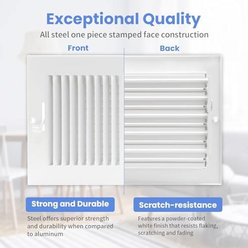 10 x 6 Inch [Duct Opening] Air Vent Covers for Wall or Ceiling - High Airflow 2 Way Steel Ventilation - Adjustable Wall/Ceiling Register, 11-3/4 Inch x 7-3/4 Inch [Overall Dimensions]