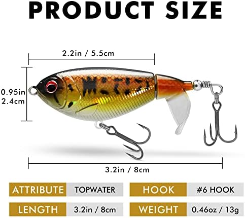 TRUSCEND PoPobait Plopper with BKK Hooks, Top Water Fishing Lures for Bass Walleye Pike Catfish Musky Perch, Floating Lure for Freshwater or Saltwater, Amazing Teasers Fishing Gifts for Family Fishing