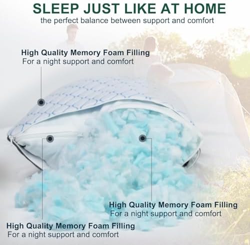 Gehannah Travel Pillow - Large 1 Pack Compressible Camping Pillow for Sleeping - Shredded Memory Foam with 2 Storage Bags - Supportive for Adults, Kids, Outdoor, Backpacking, Hiking Gear