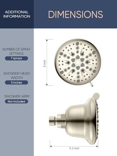 Cobbe Filtered Shower Head, 7 Modes High Pressure Shower Heads - 16 Stage Shower Head Filter for Hard Water for Remove Chlorine and Harmful Substances (Elegant Brushed Nickel, 5 Inch Round)