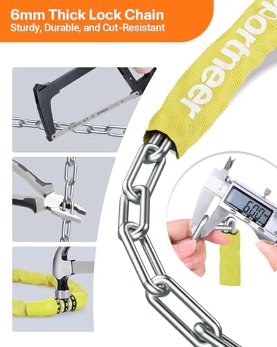 Sportneer Bike Lock: 5 Digit Combination High Security Anti Theft Bike Chain Lock - 3.2/3.6/4ft Heavy Duty Keyless Bicycle Lock for Bike, Motorcycle, Scooter, Door & Gate - 4/6mm Thick, Easy to Use