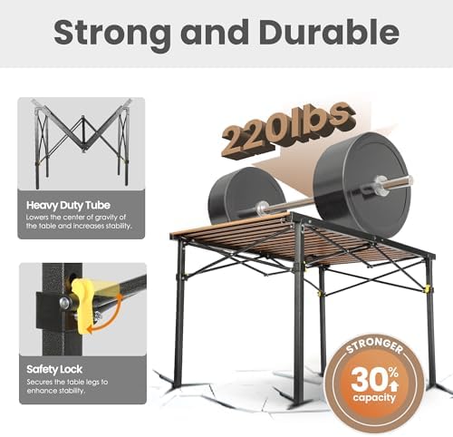 Portable Outdoor Camping Table Large for 2-6 Person - Foldable Camp Table with Aluminum Roll-Up Top & Carry Bag for BBQ, Tailgating, Backyard, 220 Lbs Capacity, Stable & Sturdy (Natural)