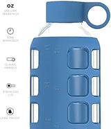 purifyou 40/32/22/12 oz Borosilicate Glass Water Bottles with Volume Markers, Silicone Sleeve, Stainless Steel Lid, Reusable Bottle for Water, Juice, Gym, and Fridge Storage (40oz Chinese Porcelain)