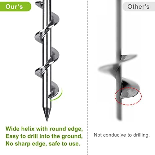 4 Pack Tent Stakes, 12 Inch Heavy Duty Ground Anchors, Fully Welded Spiral Earth Anchors for Camping Tents, Trampolines, Sheds, Swing Sets, Securing Animals