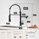AIMADI Black Kitchen Faucet with 2 Function Sprayer,Commercial Stainless Steel Single Handle Single Hole Spring Matte Black Kitchen Faucet
