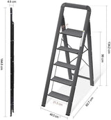 KINGRACK Aluminium 5 Step Ladder, Lightweight Step Stool with Non-Slip Pedals, Handrail, Folding Step Ladder for Kitchen, Garage, Home, Space Saving, Sturdy and Portable, Silver