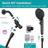 Handheld Shower Head with On Off Switch,8-mode High Pressure Shower Wand with Long Hose and Bracket Extra Adhesive Holder for Lower Mount,Built-in Power Wash to Clean Tub,Tile & Pets,Black…
