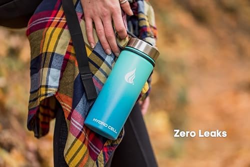 HYDRO CELL Stainless Steel Insulated Water Bottle with Straw - For Cold & Hot Drinks - Metal Vacuum Flask with Screw Cap and Modern Leakproof Sport Thermos for Adults (Teal/Blue 18oz)