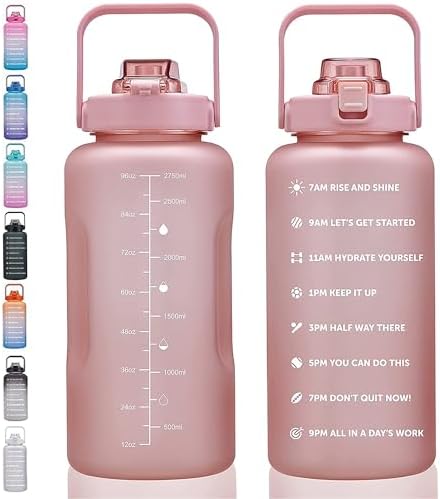 64oz,100oz,128oz Large Motivational Water Bottle with Time Marker, Leakproof & BPA Free Half Gallon Big Water Bottle with Straw Handle Tritan Frosted Water Jug for Gym,Fitness,Outdoor Sports