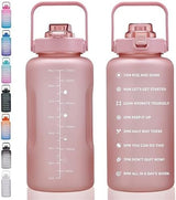 64oz,100oz,128oz Large Motivational Water Bottle with Time Marker, Leakproof & BPA Free Half Gallon Big Water Bottle with Straw Handle Tritan Frosted Water Jug for Gym,Fitness,Outdoor Sports