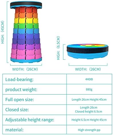 ALEVMOOM Upgraded Portable Collapsible Folding Stool with Cushion Retractable Telescoping Stool for Adults Sturdy Capacity 440lbs Camping Stool for Outdoor Hiking Garden BBQ with Bag