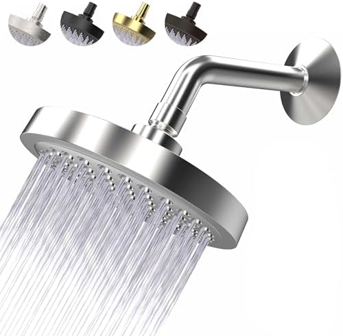 High Pressure Shower Head - Anti-Clogging Silicone Nozzles - 2.5 GPM Removable Restrictor - Easy to Clean Adjustable Replacement - easy to install with Plumbers Tape - 6 inch - Classic Chrome Finish