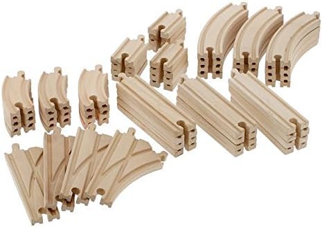 Wooden Train Track 52 Piece Set-18 Feet Of Track Expansion - 5 Distinct Pieces - 100% Compatible with All Major Brands Including Thomas Wooden Railway System: Screen Free Christmas Gift For Toddlers