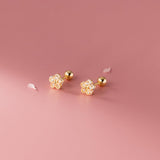 Gold Flower Stud Earrings 925 Sterling Silver 18K Gold Plated Cubic Zirconia Screw Back Cute Hypoallergenic for Women Jewelry Gift Graduation Gift Thanksgiving Day Christmas