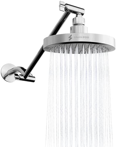 SparkPod Round Rain Shower Head with Extension Arm - Height Adjustable Shower Head with High Pressure Performance - Easy 1-Minute Installation (11" Arm Extension, Luxury Polished Chrome)