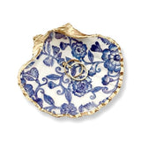 Blue Floral Lace Trinket with Pearl Earrings, Chinoiserie Home Decor Jewelry Ring Dish Gifts for Women Mom Mother Wife Bride Birthday Wedding Engagement Christmas Stocking Stuffers Room Decor Gift Box