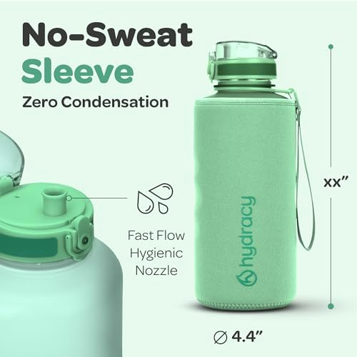Hydracy Water Bottle with Time Marker -Large BPA Free Water Bottle & No Sweat Sleeve -Leak Proof Gym Bottle with Fruit Infuser Strainer & Times to Drink -Ideal for Fitness Sports & Outdoors