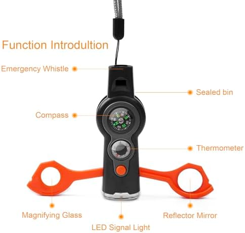 Emergency Survival Function Whistle, Outdoor Multifunctional Tool Safety Whistle with Lanyard, Ideal for Kayaking, Boating, Hiking, Camping, Climbing, Hunting, Fishing