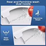 Round Bidet Toilet Seat with Quiet-Close, Non-Electric Bidet Toilet Seat with Self Cleaning Dual Nozzles, Fit Round Toilet Seat, White Bidet Seat with Brass inlet (Round)