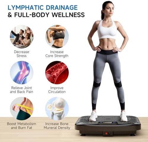 Vibration Plate Exercise Machine Lymphatic Drainage, Full Body Shaking Workout Vibrating Plate Weight Loss, 199 Adjustable Speeds 450 Lbs Capacity Fitness Platform for Women Men
