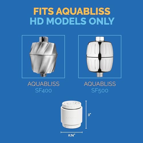 AquaBliss HD Multi Stage Shower Filter Replacement Cartridge for SF400 & SF500-48x Heavy Duty Detox Power. Kiss Itching, Breakage & Dullness Goodbye. Reduce Rust, Chlorine, Toxins. 3-Pack (SFC500)