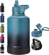 64oz Insulated Water Bottle with Straw, Half Gallon Stainless Steel Vacuum Water Jug, Large Thermos Water Bottle Flask with Leakproof 3 Lids for Travel, Camping, Gym Sports Indigo Black