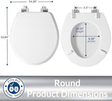 Mayfair Bennett Toilet Seat with Chrome Hinges, Slow Close Wood Seat, Secure Metal Hinges, Easy Install, Made in USA, Round, White