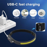Headlamp Rechargeable (2-Pack), 230° Headband Light Forehead, USB Head lamp Band, 350 Lumen Super Bright, 5 Modes